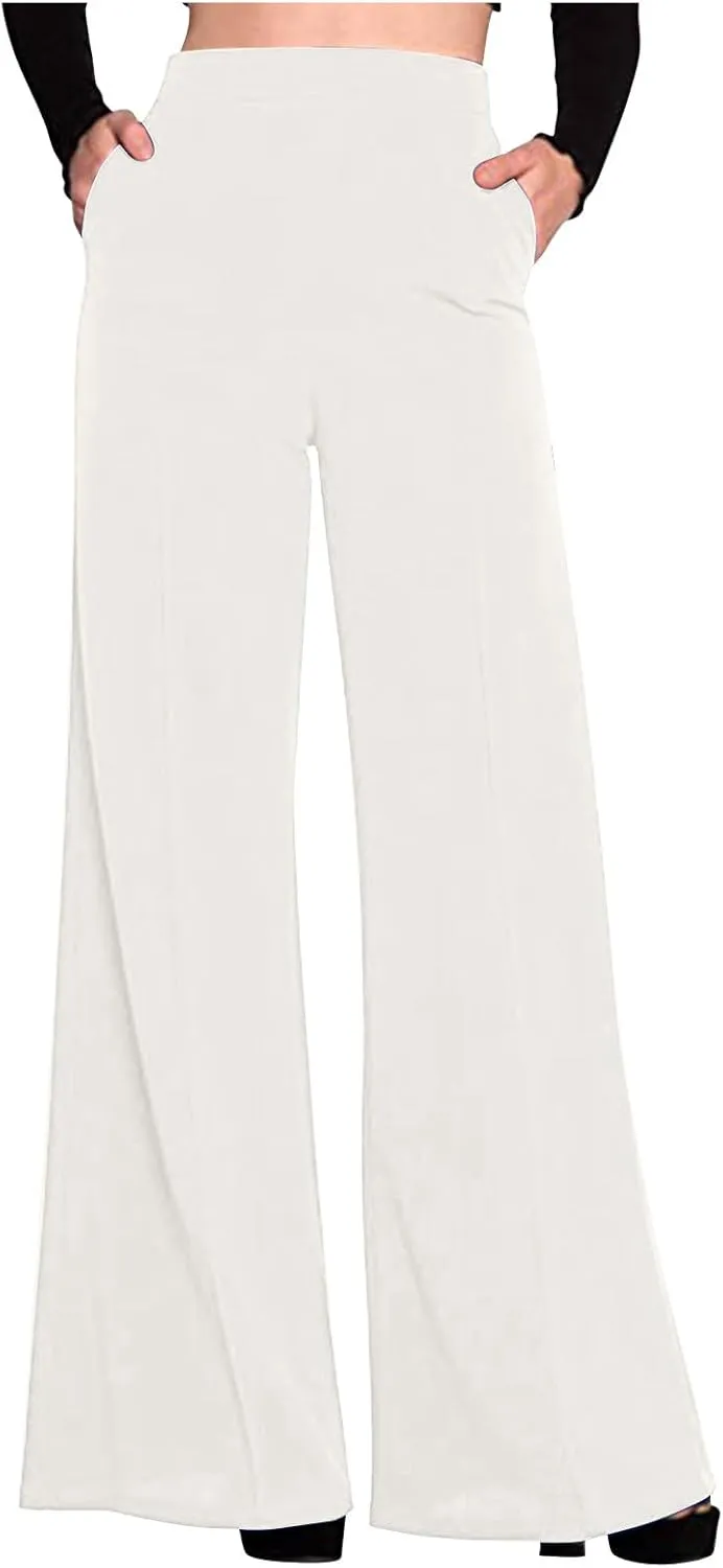 Palazzo Pants for Women Summer Lounge High Waist Trousers Wide Leg Loose Flowy Flare Pant Solid Comfy Pockets Pants