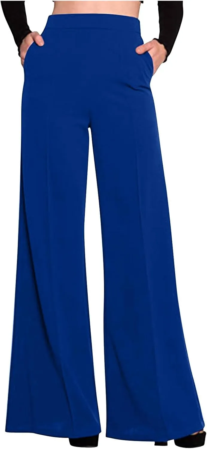 Palazzo Pants for Women Summer Lounge High Waist Trousers Wide Leg Loose Flowy Flare Pant Solid Comfy Pockets Pants