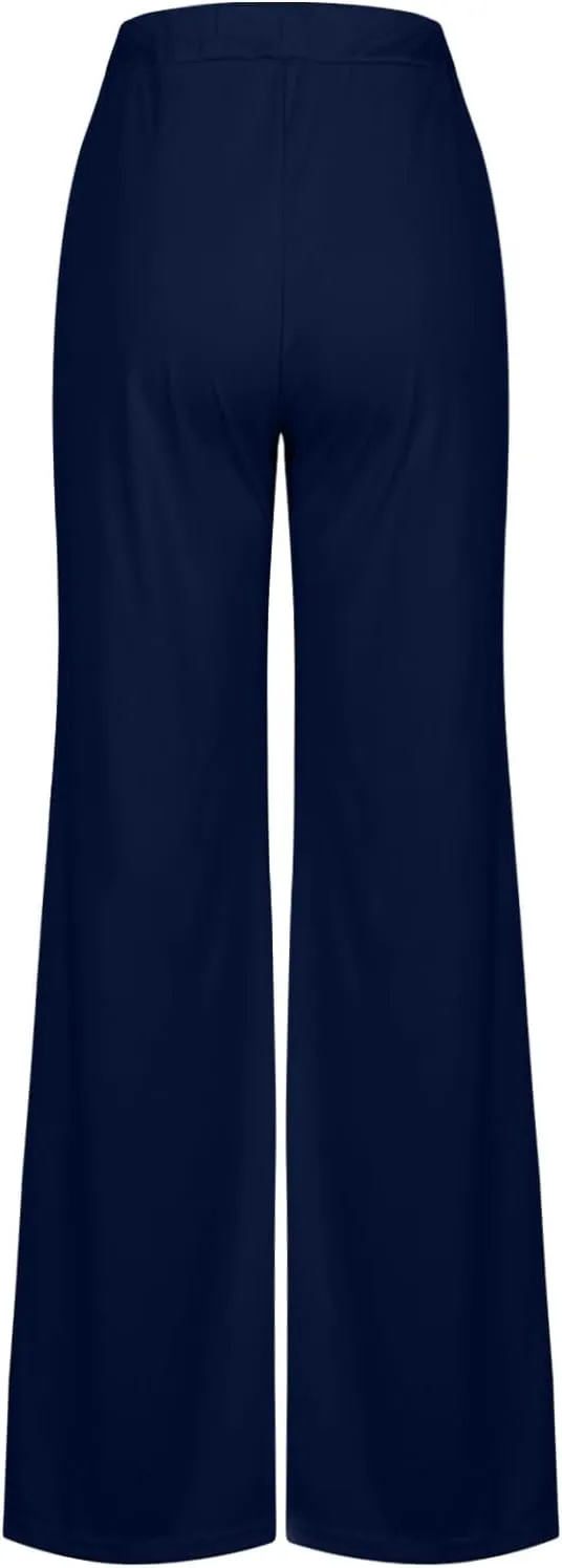 Palazzo Pants for Women Summer Lounge High Waist Trousers Wide Leg Loose Flowy Flare Pant Solid Comfy Pockets Pants