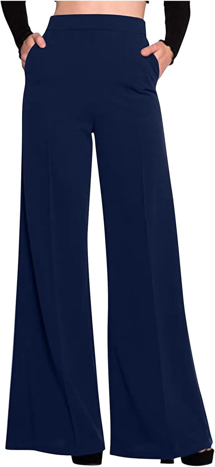 Palazzo Pants for Women Summer Lounge High Waist Trousers Wide Leg Loose Flowy Flare Pant Solid Comfy Pockets Pants