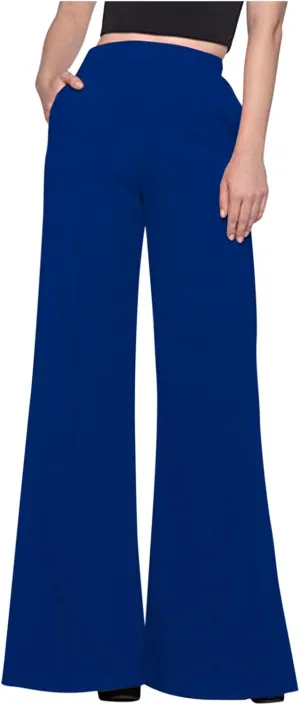 Palazzo Pants for Women Summer Lounge High Waist Trousers Wide Leg Loose Flowy Flare Pant Solid Comfy Pockets Pants