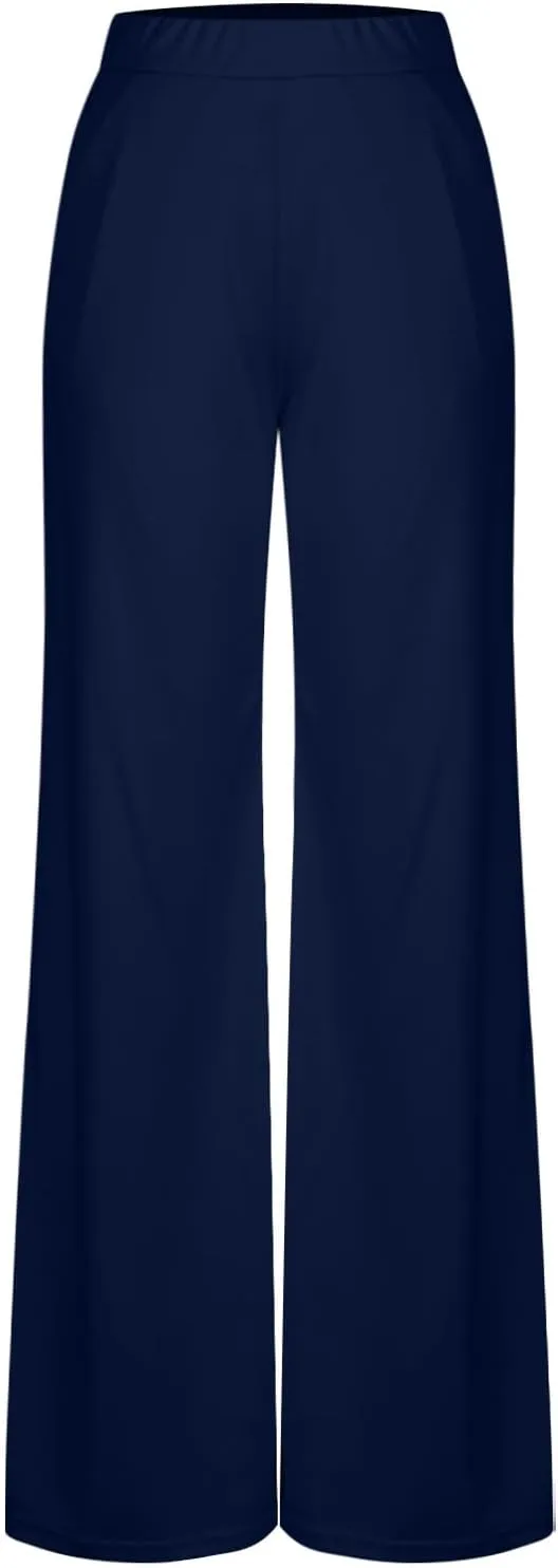 Palazzo Pants for Women Summer Lounge High Waist Trousers Wide Leg Loose Flowy Flare Pant Solid Comfy Pockets Pants