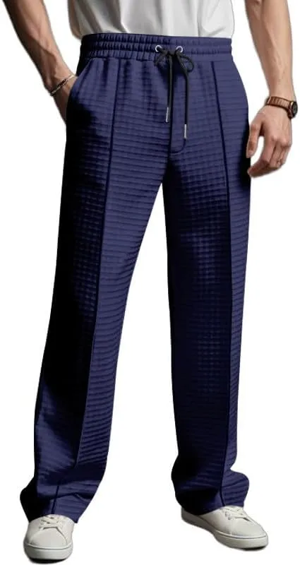 Pants for Men Relaxed Fit Elastic Drawstring Waist Straight Leg Pant Casual Lightweight Outdoor Beach Sporty Trousers