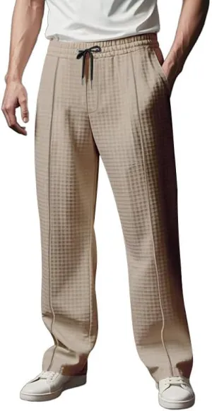Pants for Men Relaxed Fit Elastic Drawstring Waist Straight Leg Pant Casual Lightweight Outdoor Beach Sporty Trousers
