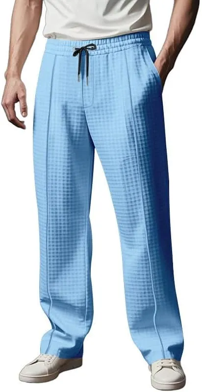 Pants for Men Relaxed Fit Elastic Drawstring Waist Straight Leg Pant Casual Lightweight Outdoor Beach Sporty Trousers