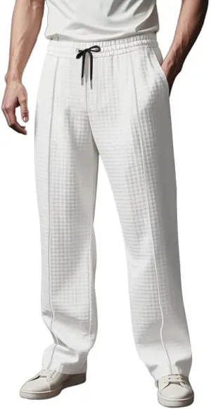 Pants for Men Relaxed Fit Elastic Drawstring Waist Straight Leg Pant Casual Lightweight Outdoor Beach Sporty Trousers