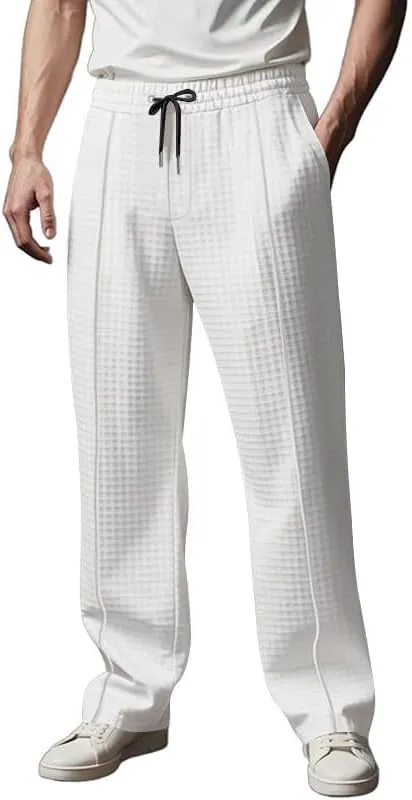 Pants for Men Relaxed Fit Elastic Drawstring Waist Straight Leg Pant Casual Lightweight Outdoor Beach Sporty Trousers