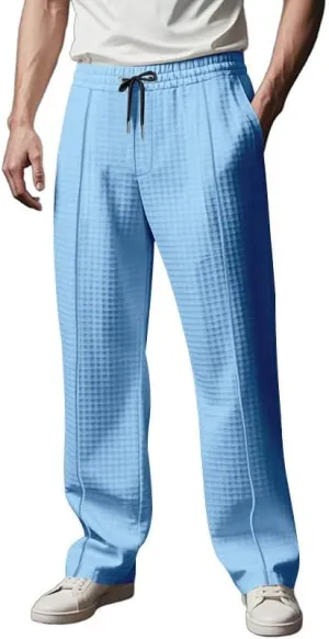 Pants for Men Relaxed Fit Elastic Drawstring Waist Straight Leg Pant Casual Lightweight Outdoor Beach Sporty Trousers