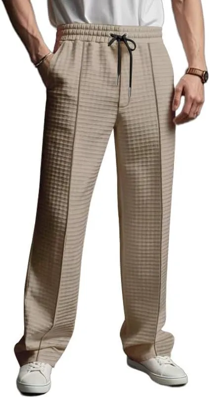 Pants for Men Relaxed Fit Elastic Drawstring Waist Straight Leg Pant Casual Lightweight Outdoor Beach Sporty Trousers