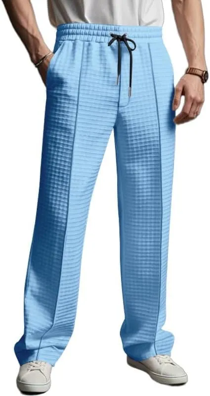 Pants for Men Relaxed Fit Elastic Drawstring Waist Straight Leg Pant Casual Lightweight Outdoor Beach Sporty Trousers