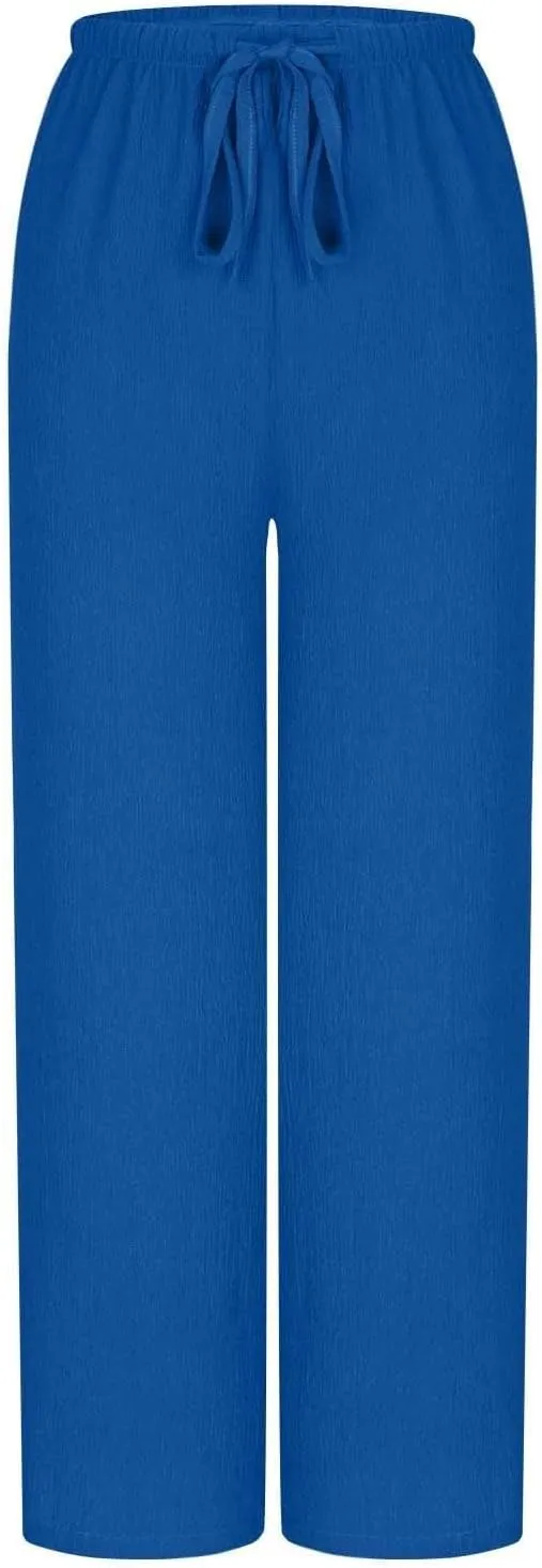 Pants for Women Summer, Cotton Linen Drawstring Baggy Trousers High Waisted Beach Vacation Wide Leg Slacks