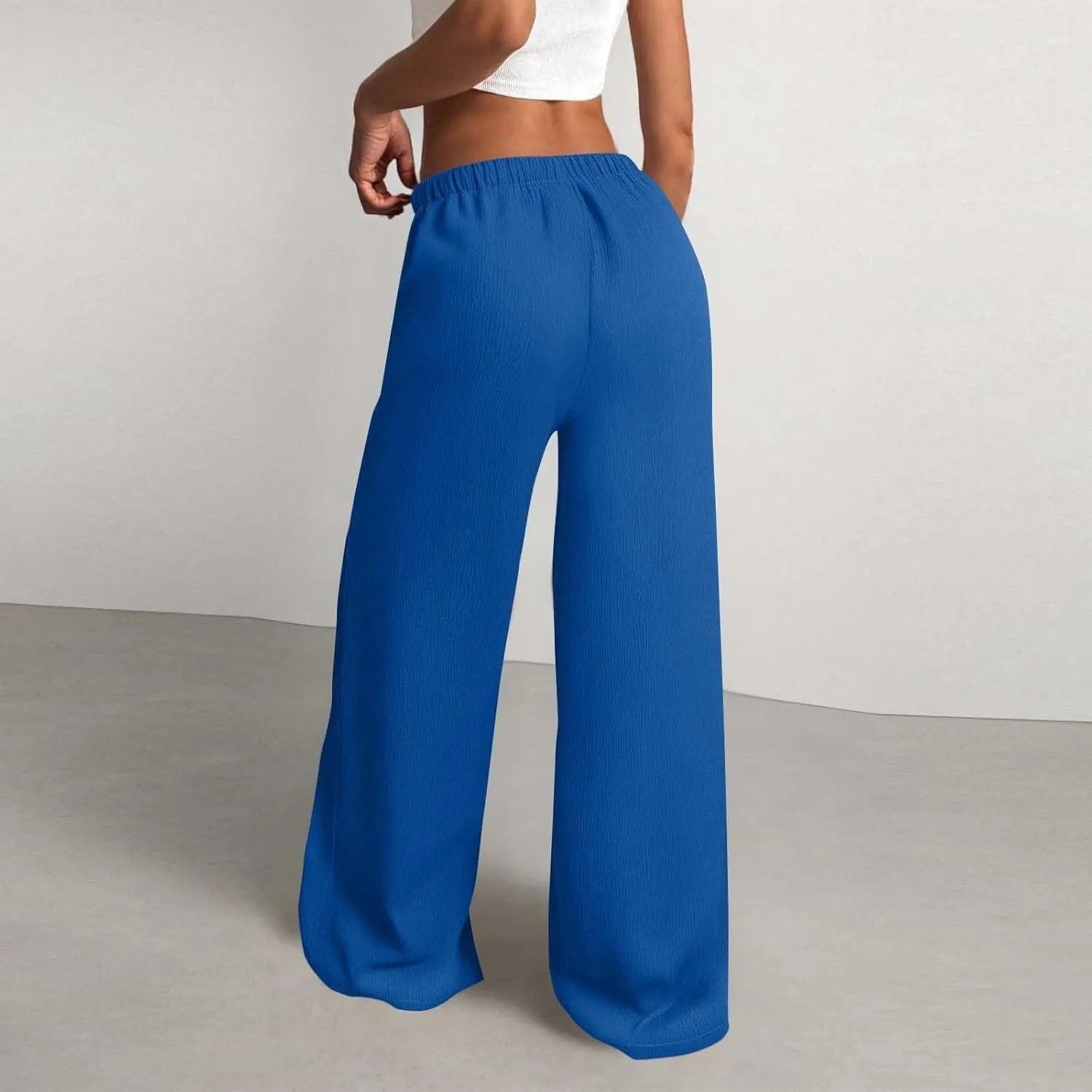 Pants for Women Summer, Cotton Linen Drawstring Baggy Trousers High Waisted Beach Vacation Wide Leg Slacks