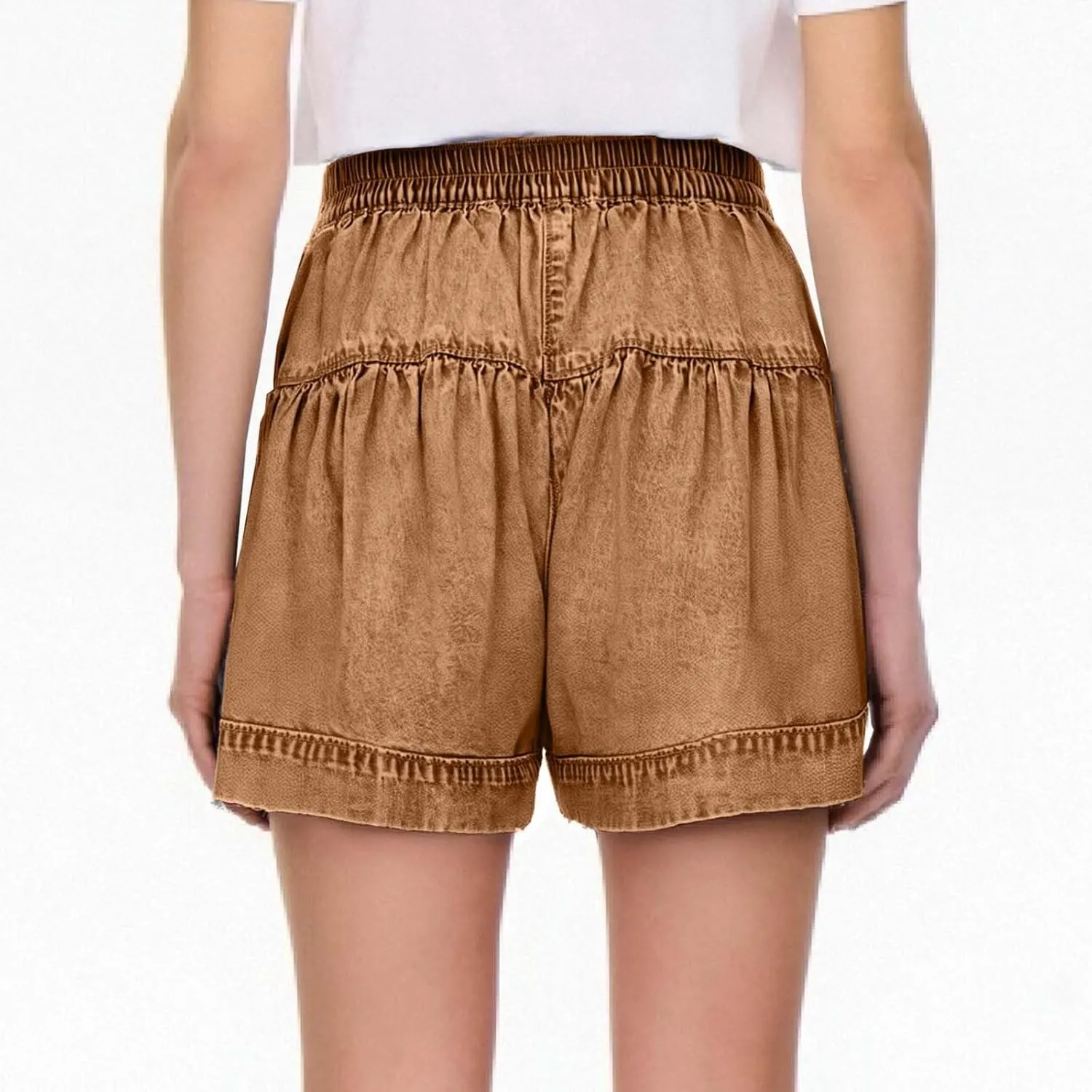 Pleated Ruffle Denim Shorts for Women Buttons Casual Summer High Waisted Wide Leg Jean Shorts Streetwear Hot Shorts