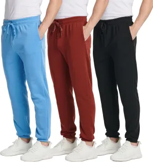 Real Essentials 3 Pack: Men's Fleece Elastic Bottom Jogger Sweatpants with Pockets (Available in Big & Tall)