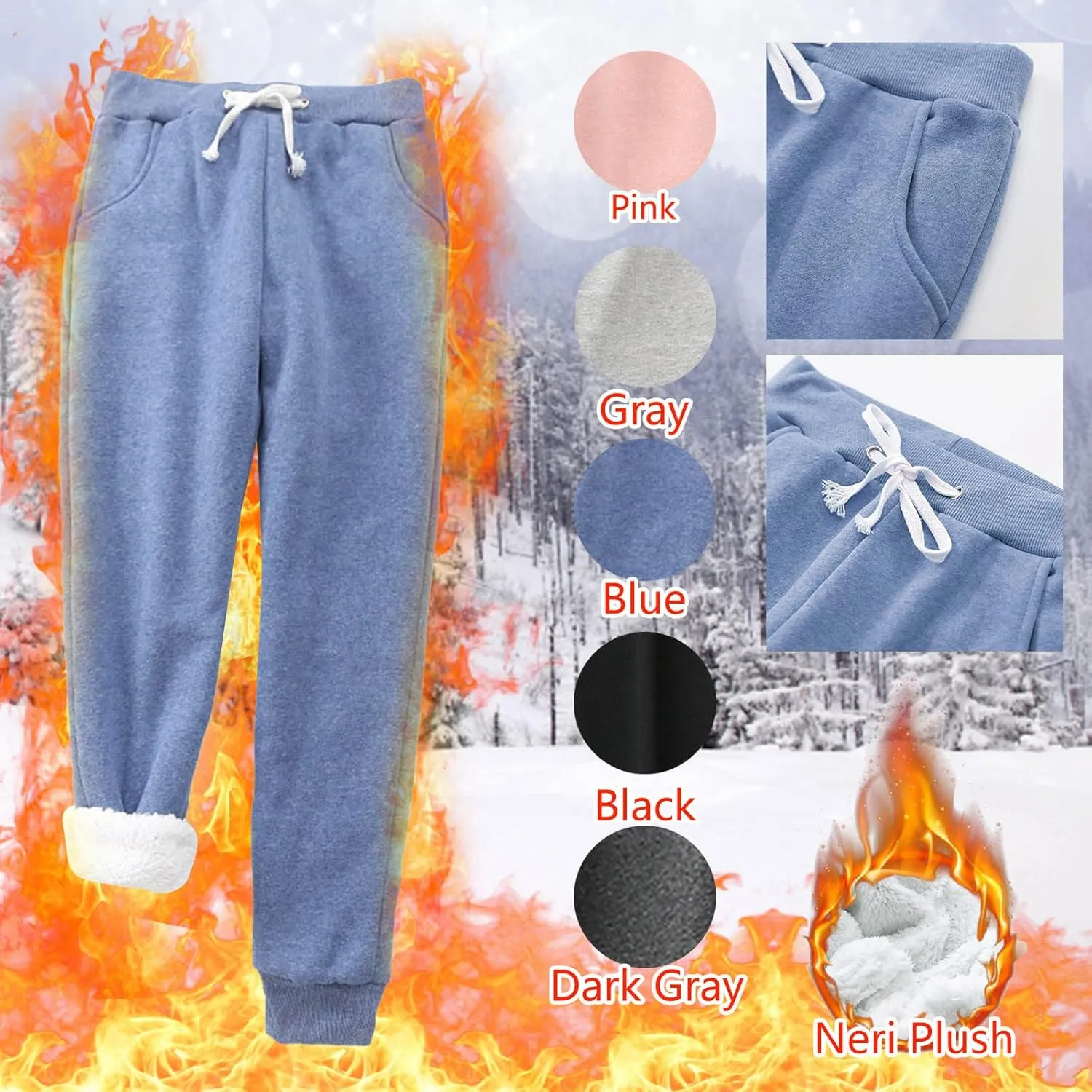 sdbrld Womens Christmas Sweatpants Winter Sherpa Fleece Lined Sweatpants Trendy Print Drawstring Joggers Trousers with Pocket