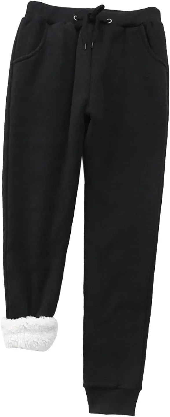 sdbrld Womens Christmas Sweatpants Winter Sherpa Fleece Lined Sweatpants Trendy Print Drawstring Joggers Trousers with Pocket