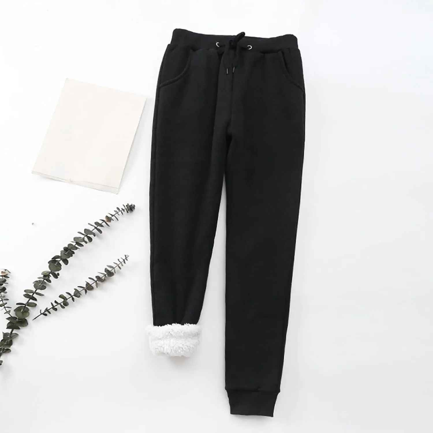 sdbrld Womens Christmas Sweatpants Winter Sherpa Fleece Lined Sweatpants Trendy Print Drawstring Joggers Trousers with Pocket