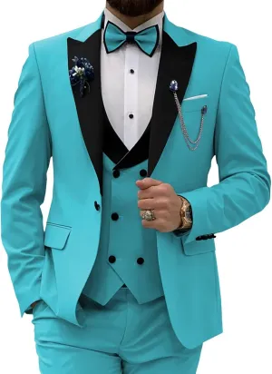 SHUZHXLZANGY Men's 3 Piece Wedding Tuxedo for Men Slim Fit Double Breasted Suit Men Prom Suits