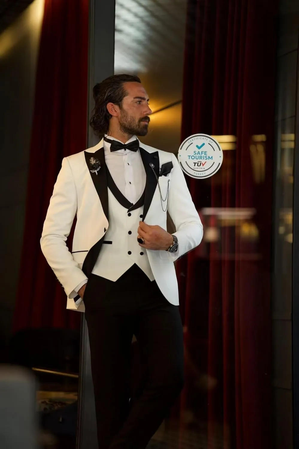 SHUZHXLZANGY Men's 3 Piece Wedding Tuxedo for Men Slim Fit Double Breasted Suit Men Prom Suits