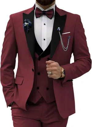 SHUZHXLZANGY Men's 3 Piece Wedding Tuxedo for Men Slim Fit Double Breasted Suit Men Prom Suits