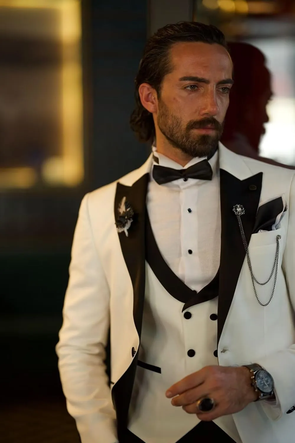 SHUZHXLZANGY Men's 3 Piece Wedding Tuxedo for Men Slim Fit Double Breasted Suit Men Prom Suits