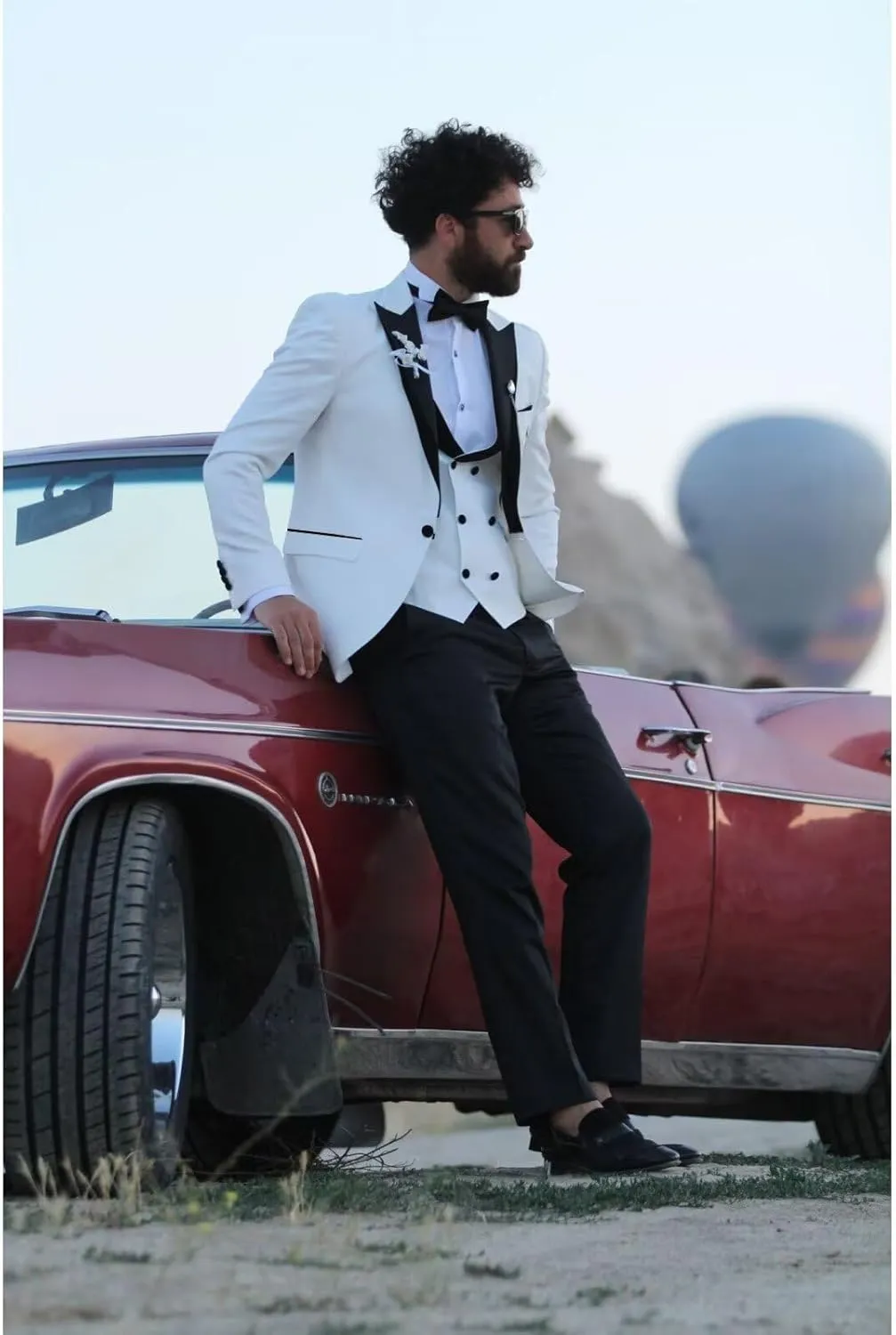 SHUZHXLZANGY Men's 3 Piece Wedding Tuxedo for Men Slim Fit Double Breasted Suit Men Prom Suits