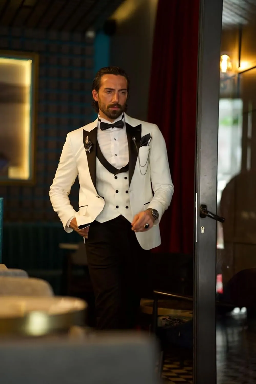 SHUZHXLZANGY Men's 3 Piece Wedding Tuxedo for Men Slim Fit Double Breasted Suit Men Prom Suits