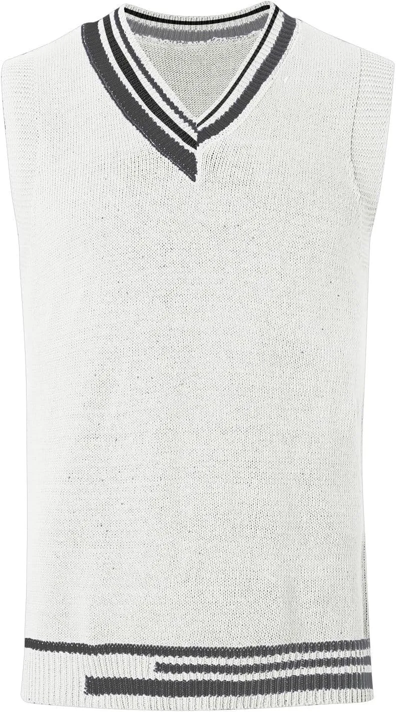 Sleeveless Sweater Vest for Men Color Block Knitted Trendy Pullover Sweater V Neck Comfort Soft Casual Jumper Tops