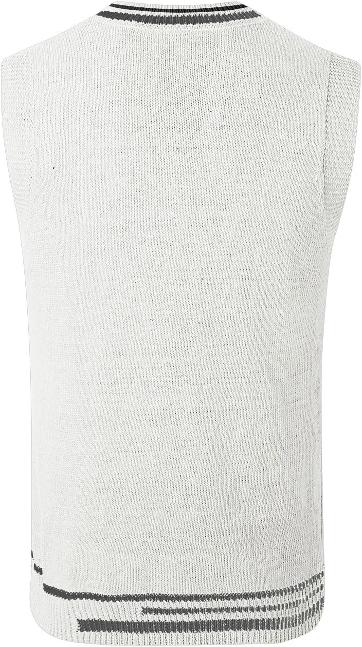 Sleeveless Sweater Vest for Men Color Block Knitted Trendy Pullover Sweater V Neck Comfort Soft Casual Jumper Tops
