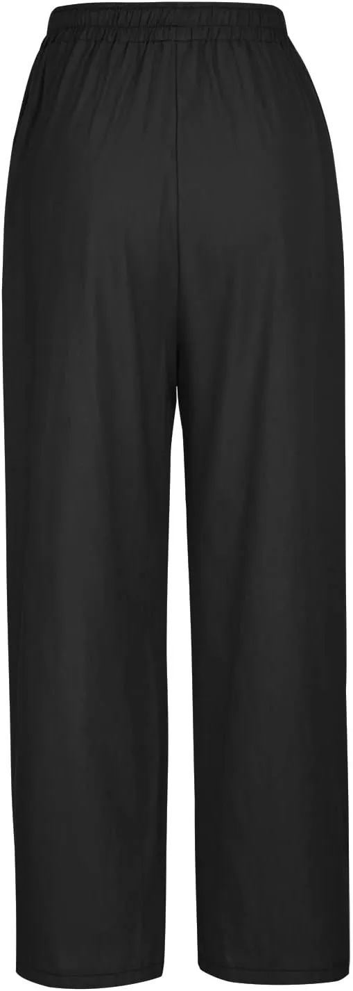 SMIDOW Women's Plus Size Casual Linen Pants High Waisted Cotton Trousers Straight-Leg Palazzo Pants with Pockets