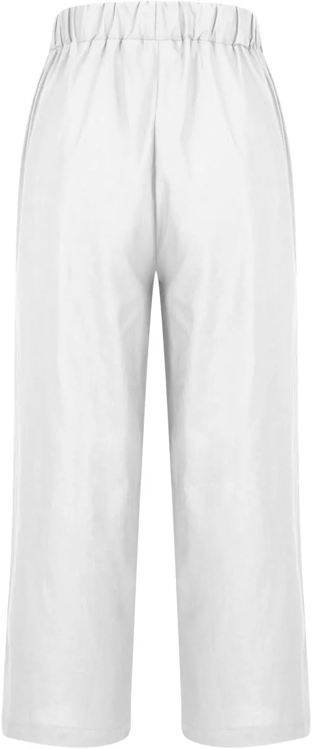 Summer Cotton Linen Pants for Women 2024 Plus Size Causal Straight Leg Cropped Lounge Pant Beach Vacation Trousers