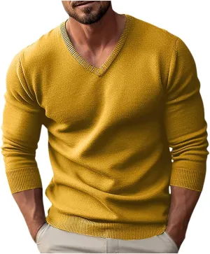 SUWBMHWE Autumn And Winter Men's Knitwear V Neck Slim Long Sleeved Sweater Trench Coat Mens