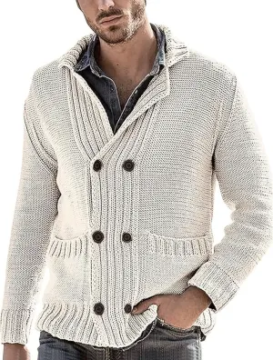 SUWBMHWE Men's Shawl Collar Cardigan Sweater Cable Knit Button Down Cardigans Casual Winter Chunky Sweaters with Pockets
