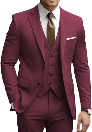 SUZHIMO Men's Suits 3 Piece Slim Fit Suits for Men Wedding Prom Blazer Vest Pants Set