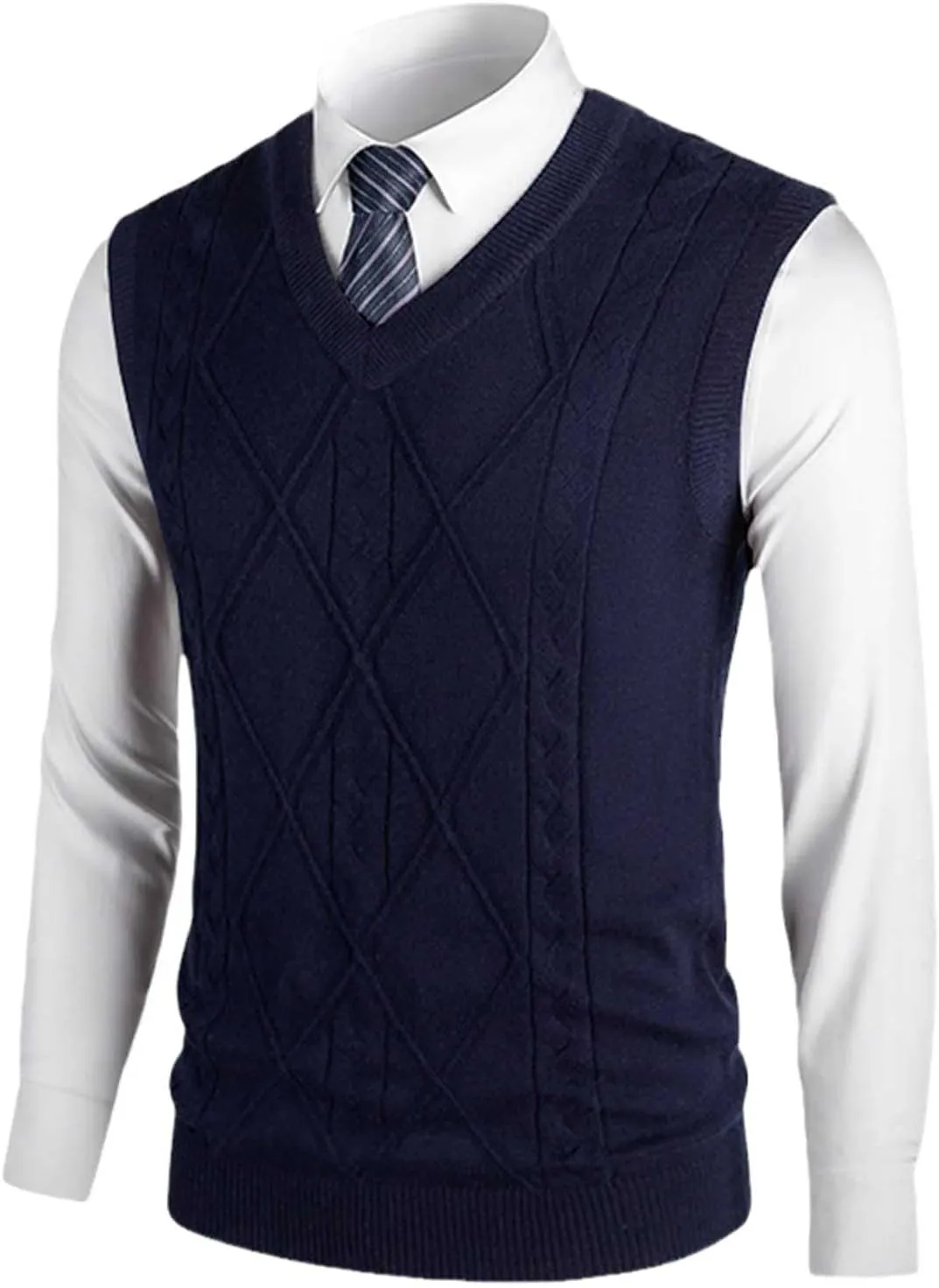 Sweater Vests for Men Cable Knit V Neck Fall Pullover Sleeveless Casual Tops Comfort Solid Color Sweaters
