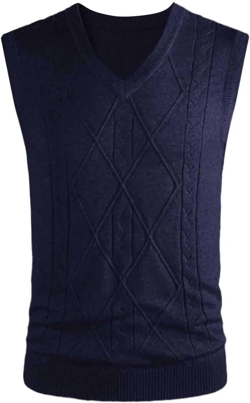 Sweater Vests for Men Cable Knit V Neck Fall Pullover Sleeveless Casual Tops Comfort Solid Color Sweaters