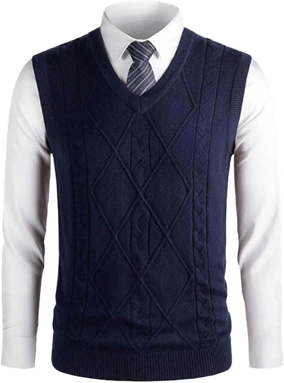 Sweater Vests for Men Cable Knit V Neck Fall Pullover Sleeveless Casual Tops Comfort Solid Color Sweaters
