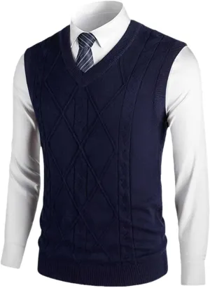 Sweater Vests for Men Cable Knit V Neck Fall Pullover Sleeveless Casual Tops Comfort Solid Color Sweaters