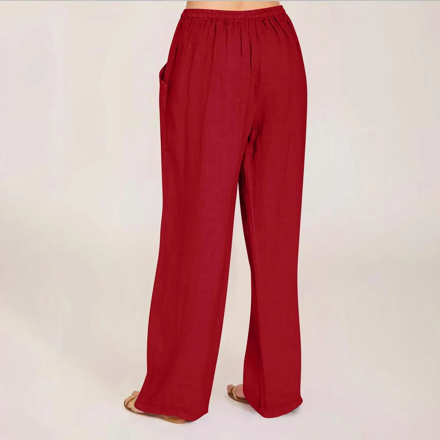 TARIENDY Women's Cotton Linen Pants Drawstring Elastic High Waist Wide Leg Lounge Palazzo Trousers Beach Vacation Outfits