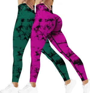 Tie Dye Seamless Leggings for Women High Waist Workout Yoga Pants Scrunch Butt Lifting Compression Tights