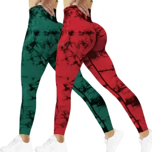 Tie Dye Seamless Leggings for Women High Waist Workout Yoga Pants Scrunch Butt Lifting Compression Tights
