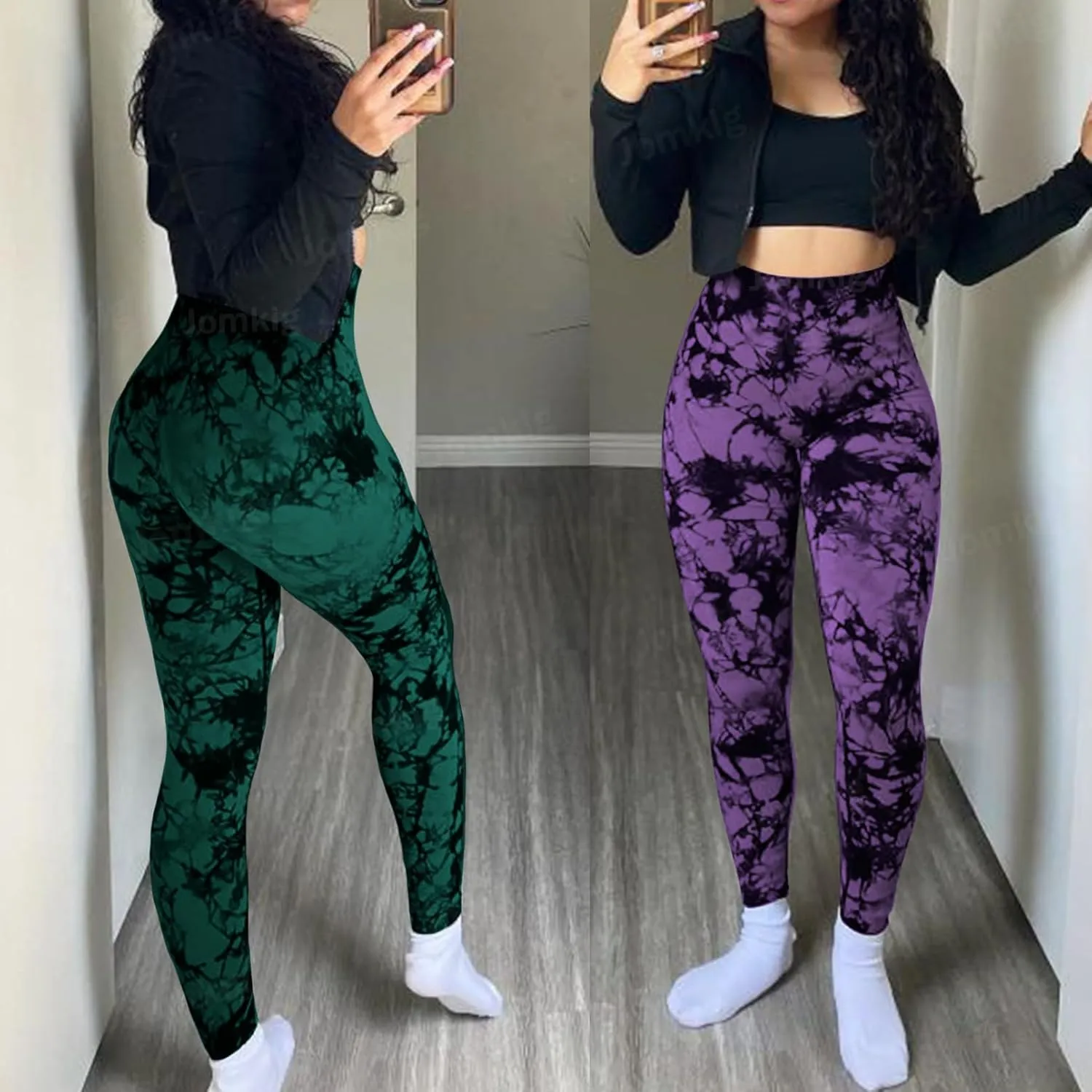 Tie Dye Seamless Leggings for Women High Waist Workout Yoga Pants Scrunch Butt Lifting Compression Tights