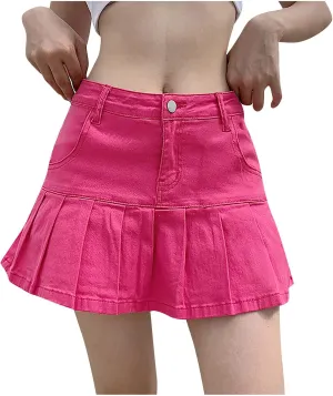 tuduoms Women Denim Pleated Skirts High Waist Slim A Line Ruffle Trumpet Mini Skirts Sweet Sexy Fashion Short Skirts Girls