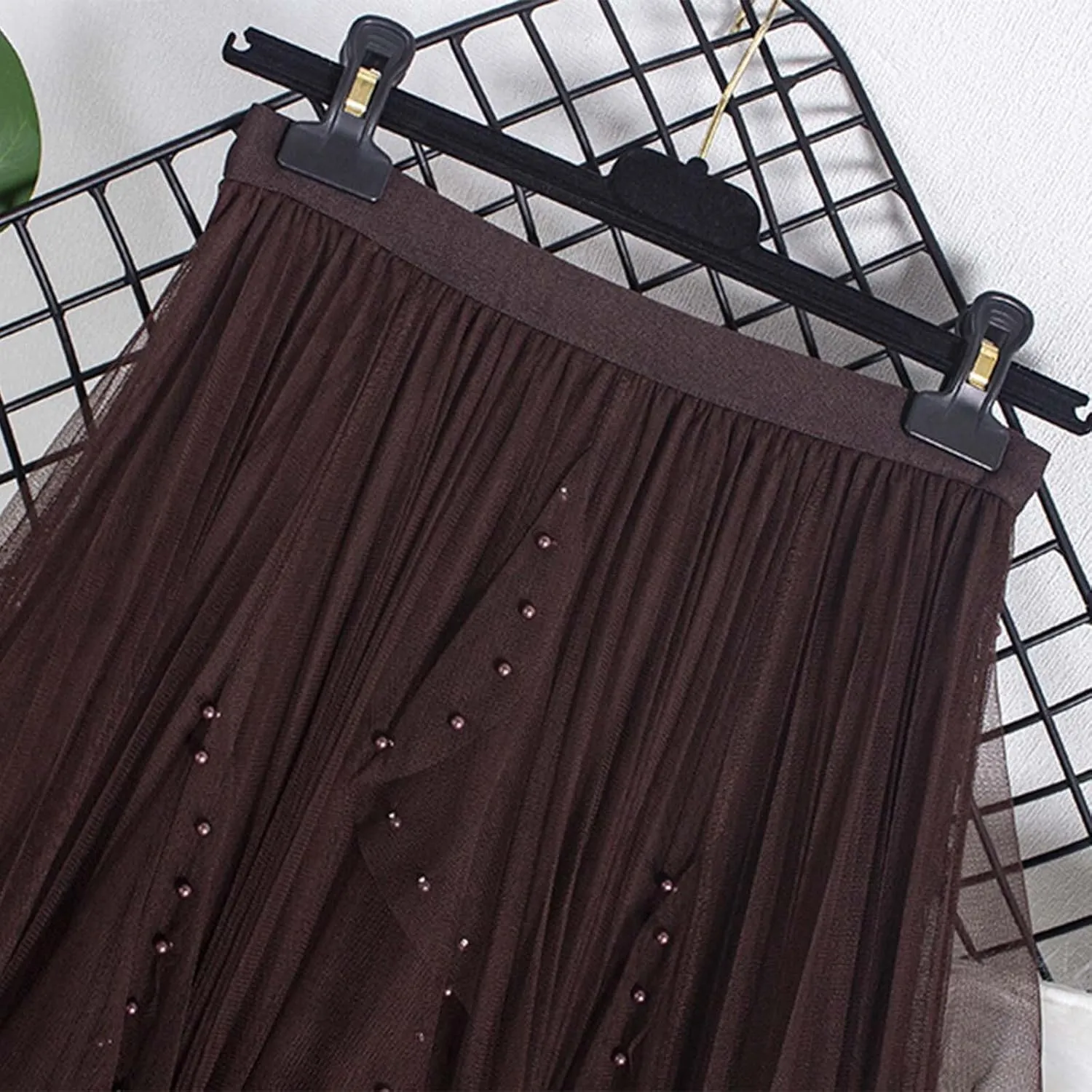 Tulle Sequin Skirt for Women Layered Ruffle Elastic Waist Tutu Midi Skirt Asymmetrical Mesh A-Line Skirt Wedding Party Skirt