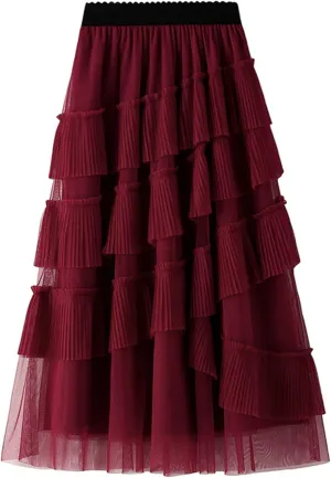 Tulle Skirts for Women, Tiered Layered Mesh Skirt, Elastic Waist A Line Maxi Tulle Skirts Petticoat