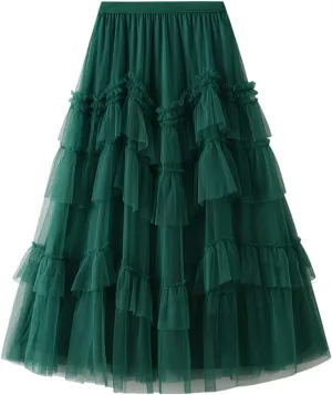 Tulle Skirts for Women, Tiered Layered Mesh Skirt, Elastic Waist A Line Maxi Tulle Skirts Petticoat