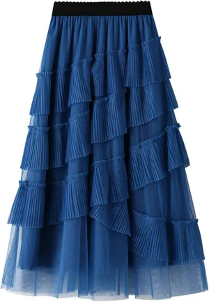 Tulle Skirts for Women, Tiered Layered Mesh Skirt, Elastic Waist A Line Maxi Tulle Skirts Petticoat