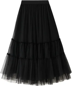 Tulle Skirts for Women, Tiered Layered Mesh Skirt, Elastic Waist A Line Maxi Tulle Skirts Petticoat