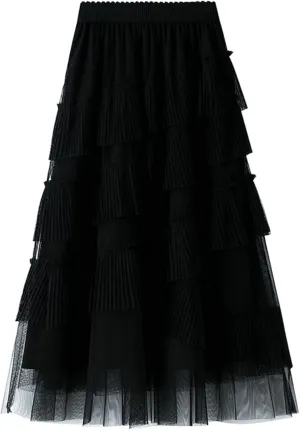 Tulle Skirts for Women, Tiered Layered Mesh Skirt, Elastic Waist A Line Maxi Tulle Skirts Petticoat