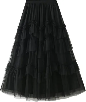 Tulle Skirts for Women, Tiered Layered Mesh Skirt, Elastic Waist A Line Maxi Tulle Skirts Petticoat